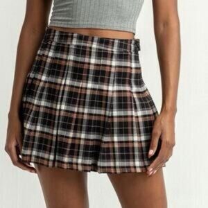 Urban Outfitters Plaid Pleated Mini Skirt Fall Halloween Black Orange Academia M